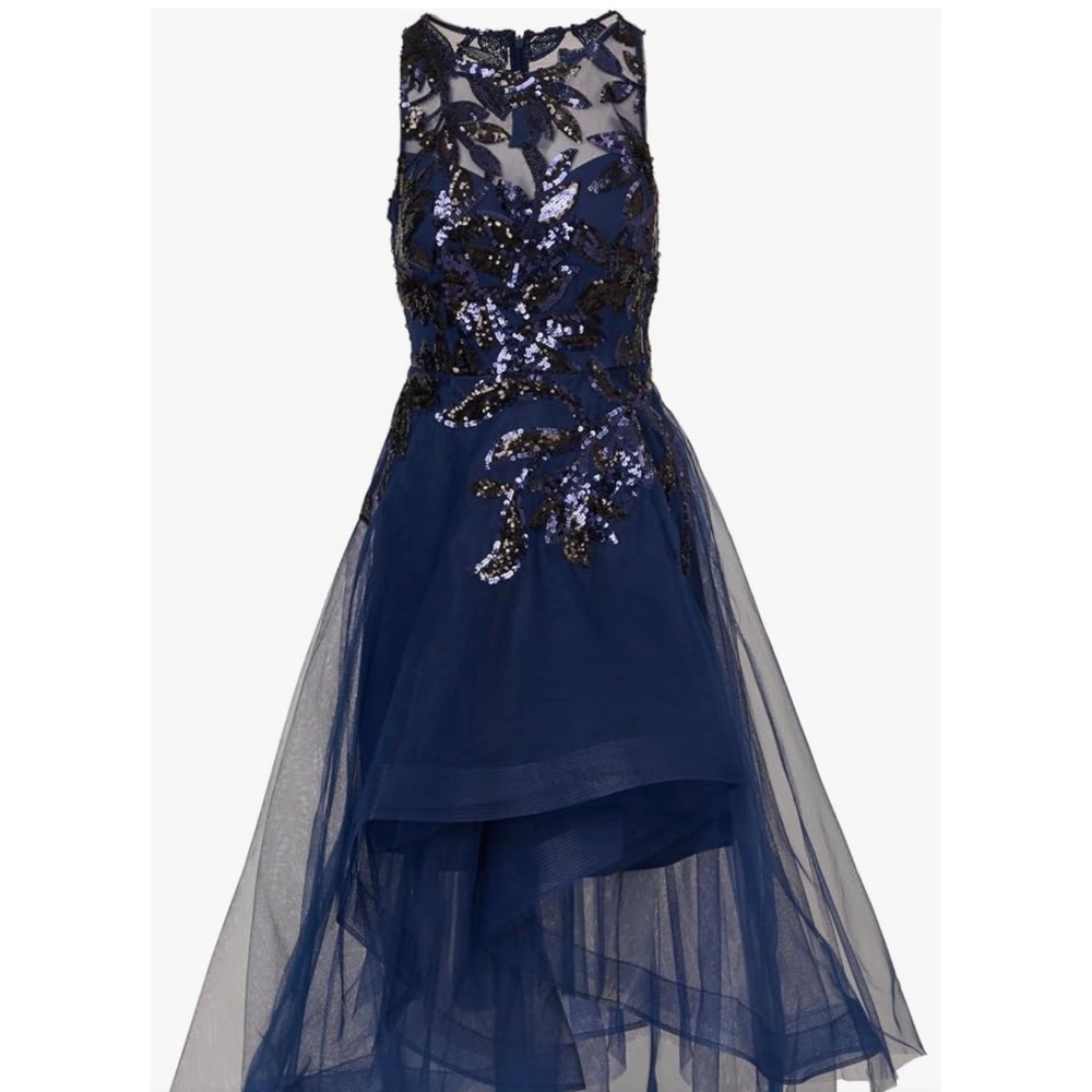 Adrianna Papell Women's Sequin Combo High-Low Dress Navy Blue Floral Size 12